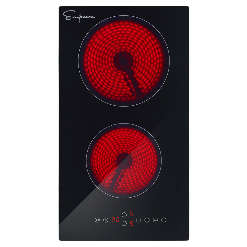 Empava 11.34" Radiant Electric Cooktop with 2 Burners, 3000W Electric Cooktop, 9 Heating Level, Black 