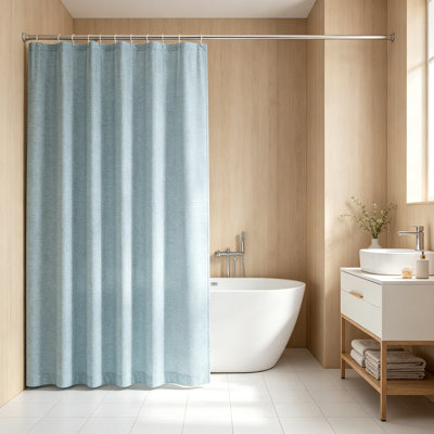Fabric Shower Curtain, Linen Textured Heavy Duty Polyester Cloth Curtain with Plastic Hooks, Water Resistant, Wrinkle Resistant