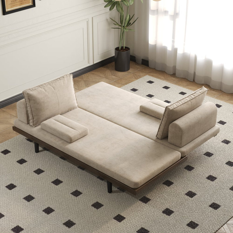 Canapé-lit en bois Mid-Century, Beige