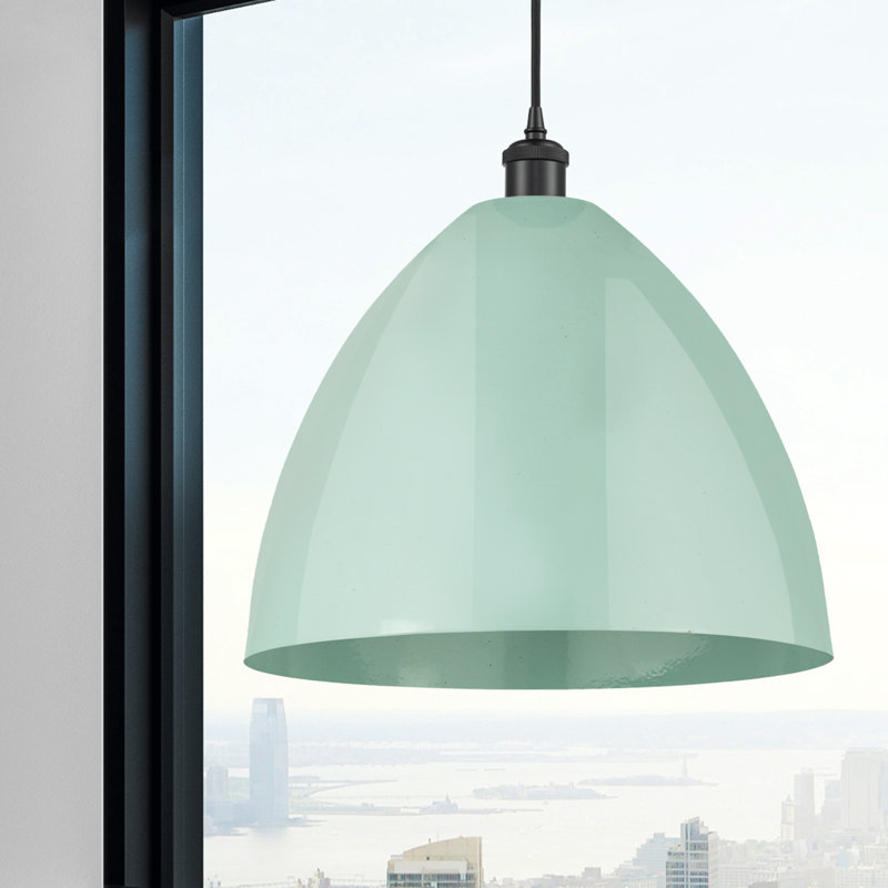 Luminaire suspendu conique 1 lumière, Vert clair, Noir mat