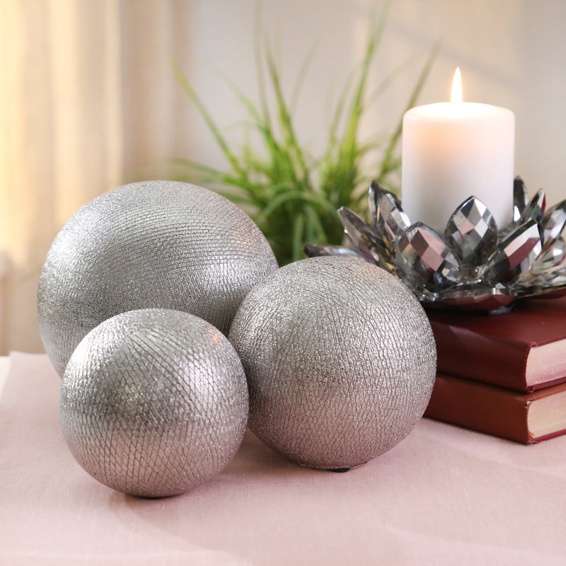 Set of 3 Decorative Contemporary Orbs, 6" H x 6" W x 6" D