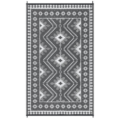 Waterproof Reversible Outdoor Rug Vintage Diamond Design Plastic Straw Mat Durable Easy Clean Carpet for Patio, Deck, Balcony, RV, Camping, Picnic
