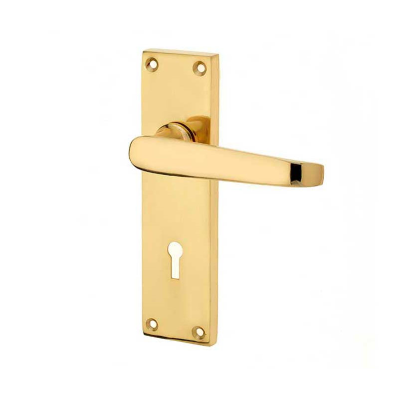 Victorian Straight Bathroom Door Handle, Polished Brass