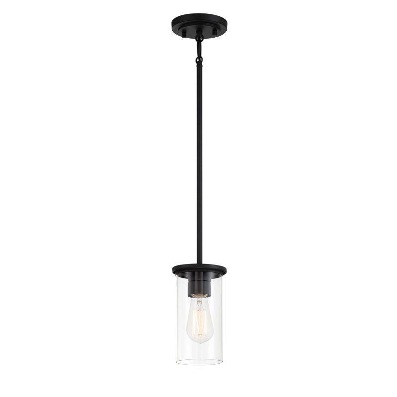 Luminaire suspendu cylindrique à 1 lumière Ashten, Charbon, Transparent