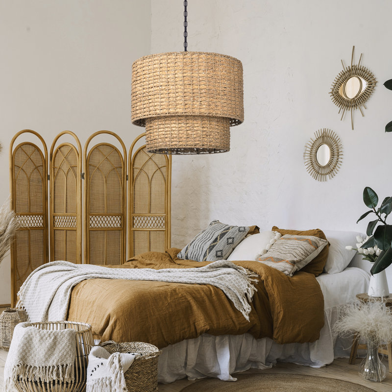 Luminaire suspendu géométrique naturel à 1 lumière Ashini, H 78 po x l 19,68 po x P 19,68 po