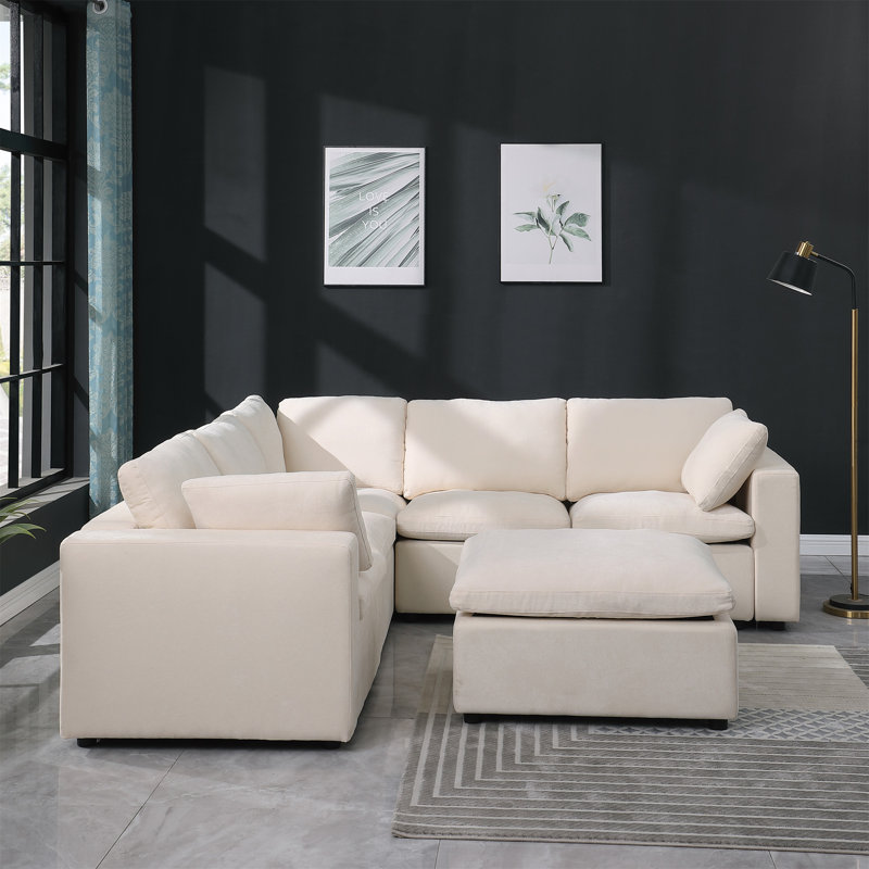 Modular Sectional Sofa, Beige Fabric