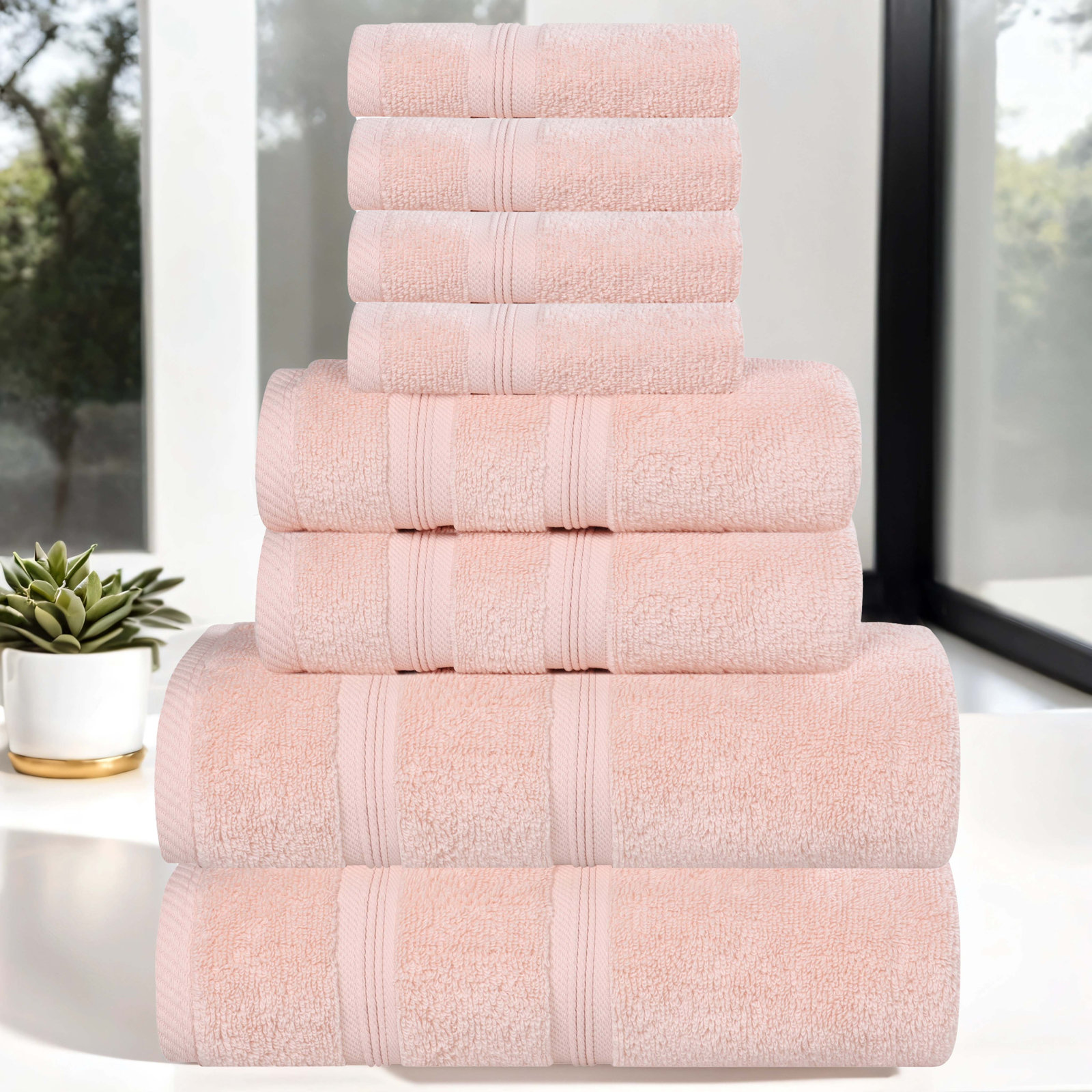 8-Piece Zero-Twist Cotton Towel Set, Peach