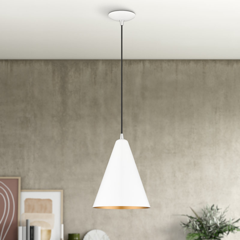 Luminaire suspendu conique à 1 lumière Drewie, Blanc brillant