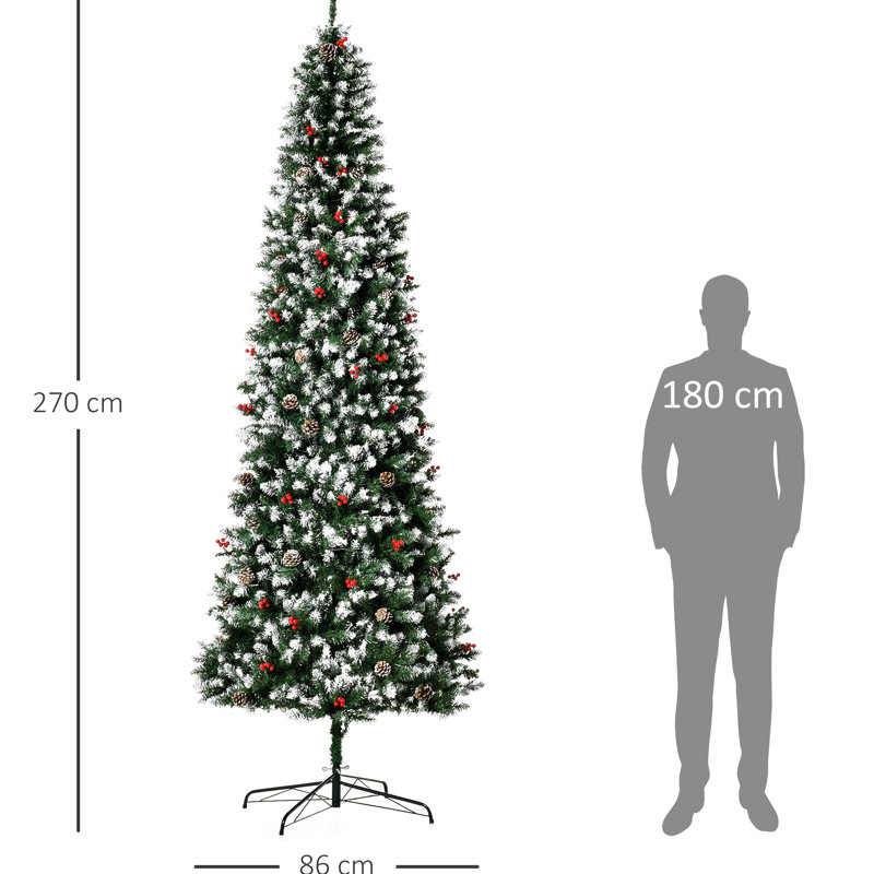 Arbre de Noël 9 pi avec 460 branches réalistes, pin, baies rouges et forme d'assemblage facile, sans arrosage nécessaire