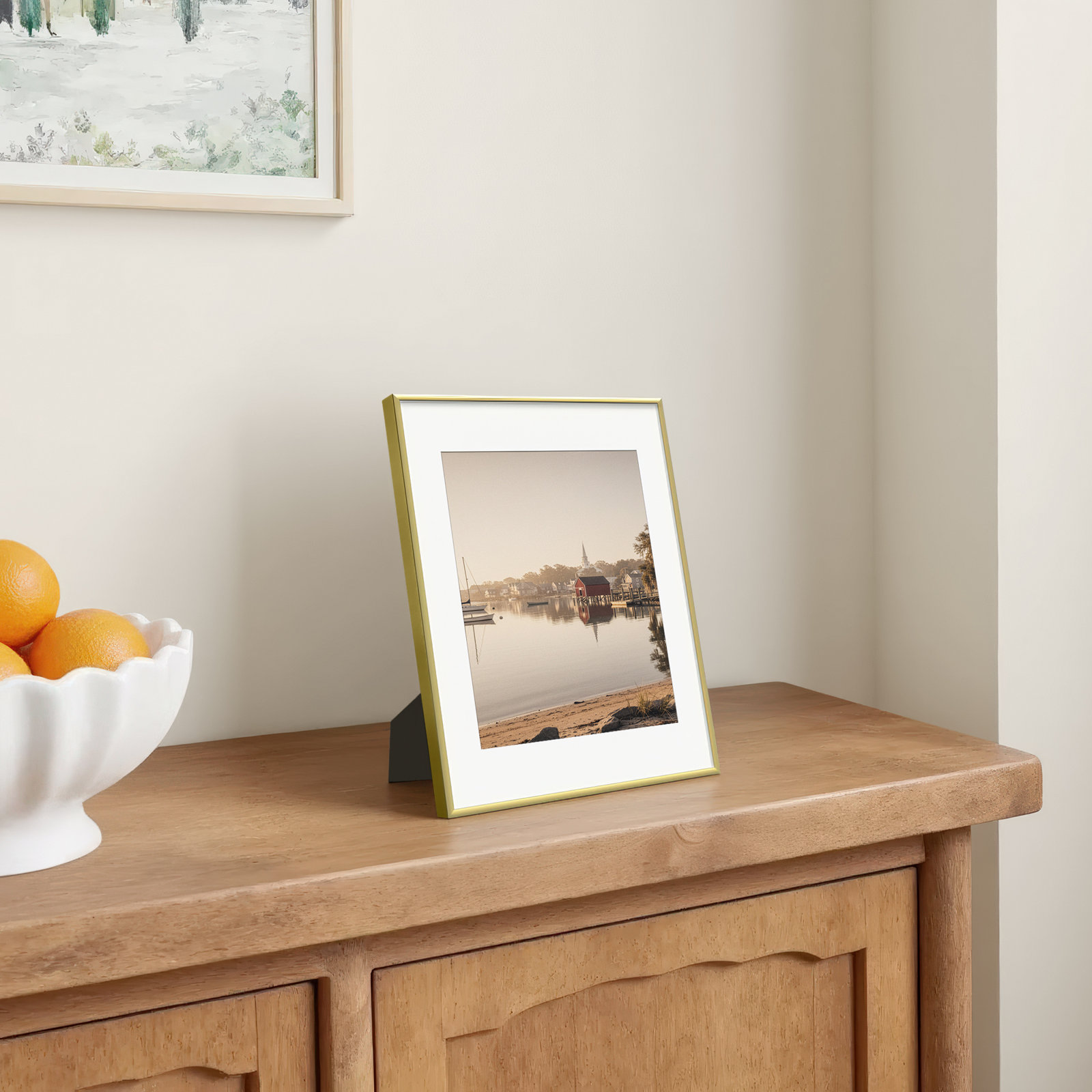 Feronia Metal Picture Frame with Mat, Gold, 8" x 10"