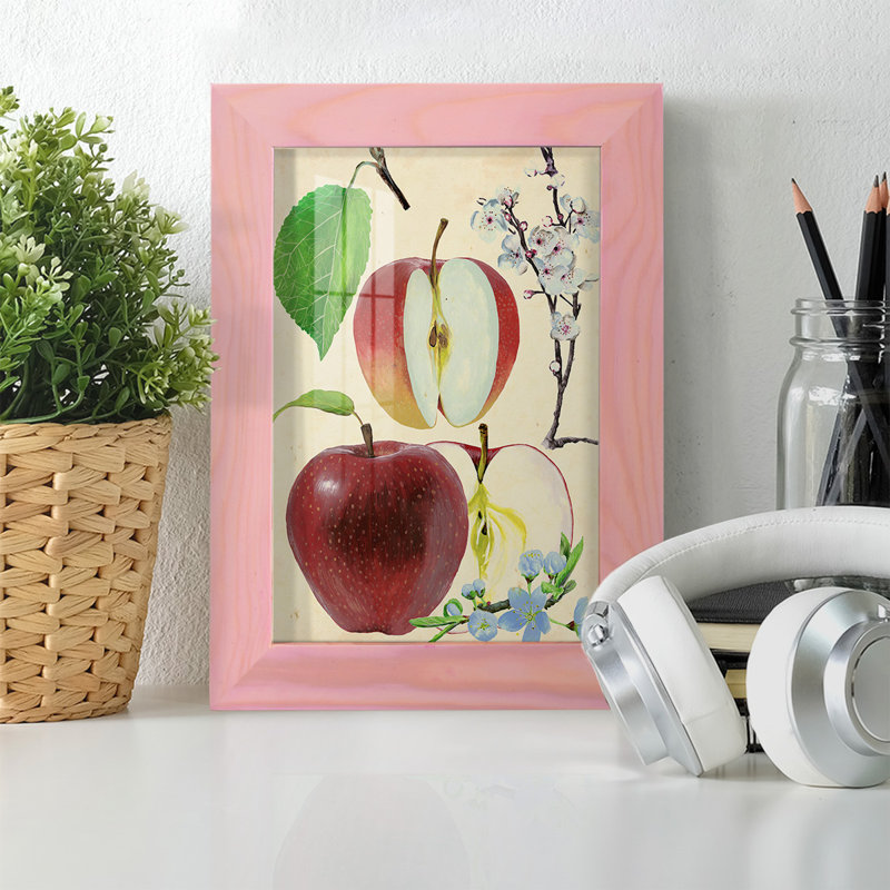 Étude de pommes et de fleurs II - impression encadrée avec verre - rose coucher de soleil, H 4 po x l 6 po x P 1 po, Rose