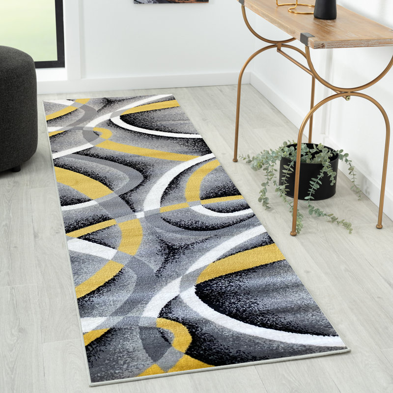 Arsenovic Power Loom Yellow/Gray Indoor Rug, Runner 2' x 8'