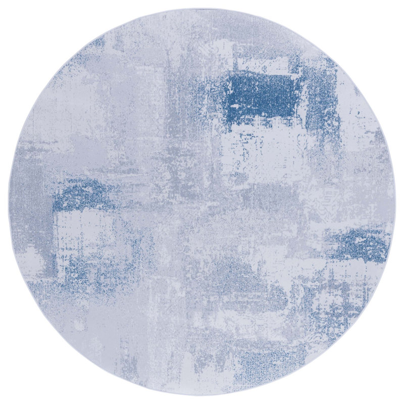 Tacoma Blue Abstract Machine Washable Runner Rug