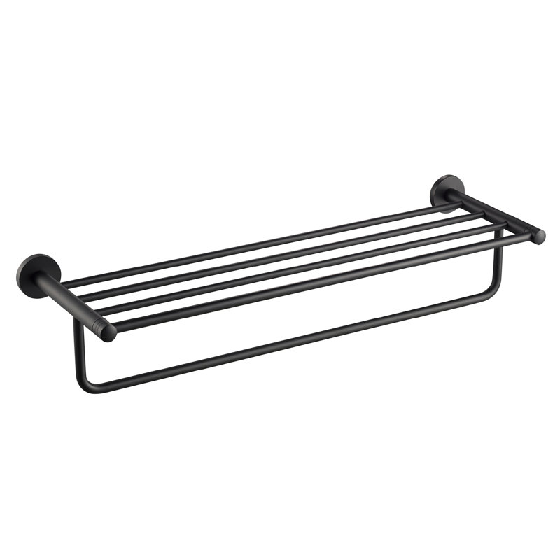 Elie Metal Accent Shelf with Towel Bar, Matte Black