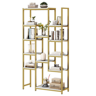 Argenziano 71"H Marble Wood Geometric Etagere Bookcase with Open Display Storage Shelves