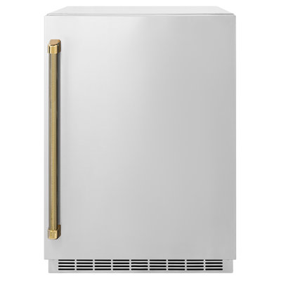 ZLINE Autograph 24 in. Touchstone Beverage Fridge with Stainless Steel Door and Gold Helix Handle