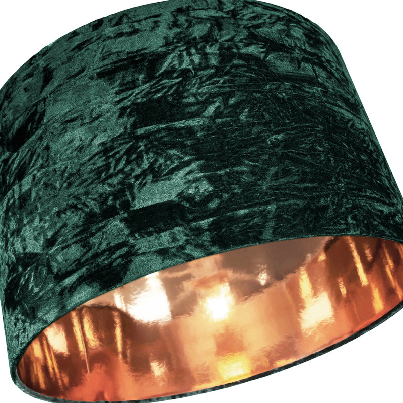 Modern Crushed Velvet Lamp Shade with Shiny Paper Inner, 22cm H x 35cm W x 35cm D, Forest Green