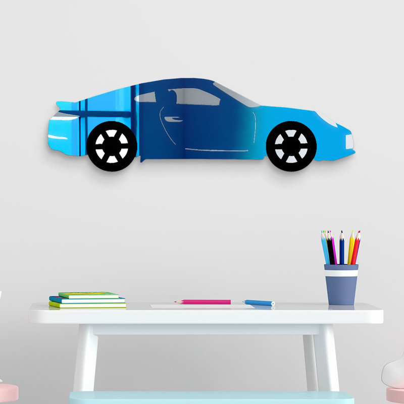 Art mural miroir de voiture de sport, H 7 po x l 23 po x P 1 po, Bleu