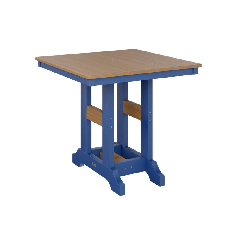 Garden Classic Outdoor Square Bar Table, Pacific Blue, Natural Teak, 35.5" H x 33" W x 33" D