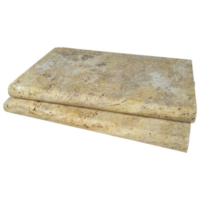 Marzana Aurelia 16 in. x 24 in. x 2 in. Honed Unfilled Brushed Travertine Pool Coping (2.67 sq. ft./unit, 1 Piece)