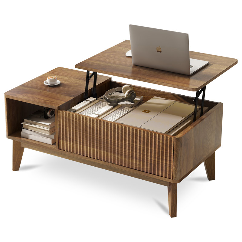 Table basse à plateau relevable Rhyth, Noyer