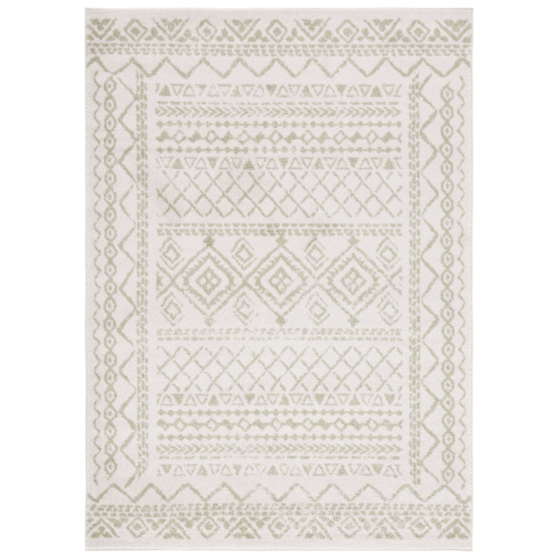 Lorenco Southwestern Machine Made Power Loom Polypropylene Area Rug in Ivory/Sage, Rectangle 6' x 9'