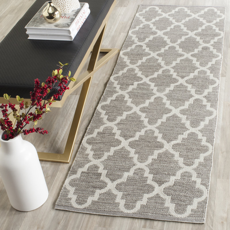 Tapis géométrique en coton tissé à la main Lockbourne, Tapis de couloir 2 pi 3 po x 13 pi