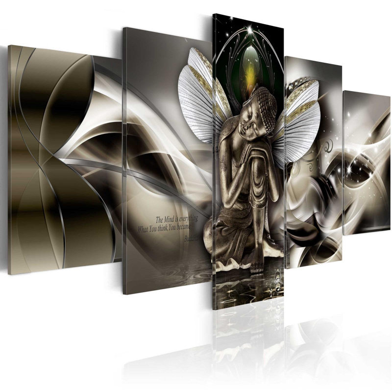 Ensemble de 5 impressions sur toile tendue, H 40 po x l 80 po x P 1 po, Or
