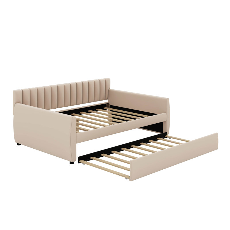Lit de jour double avec lit gigogne, Beige