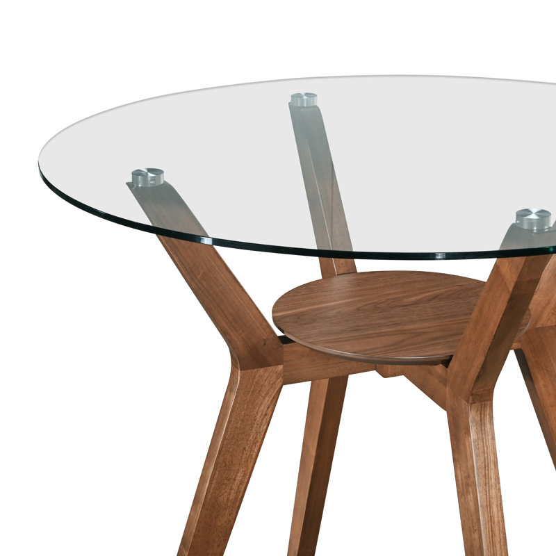 Lyan Round Glass Table, Walnut, 36.02"