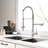 Modern Brushed Nickel Kitchen Sink Faucet With Pull Down Spring Spout And Pot Filler Feature Spot Commercial Style Pre-Rinse