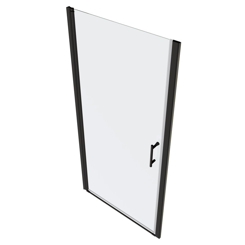Stainless Steel Handle Pivot Shower Door - 1/4" Tempered Glass Black Big Adjustment With For Bathroom