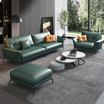 Ensemble de salon 3 pièces en cuir véritable vert