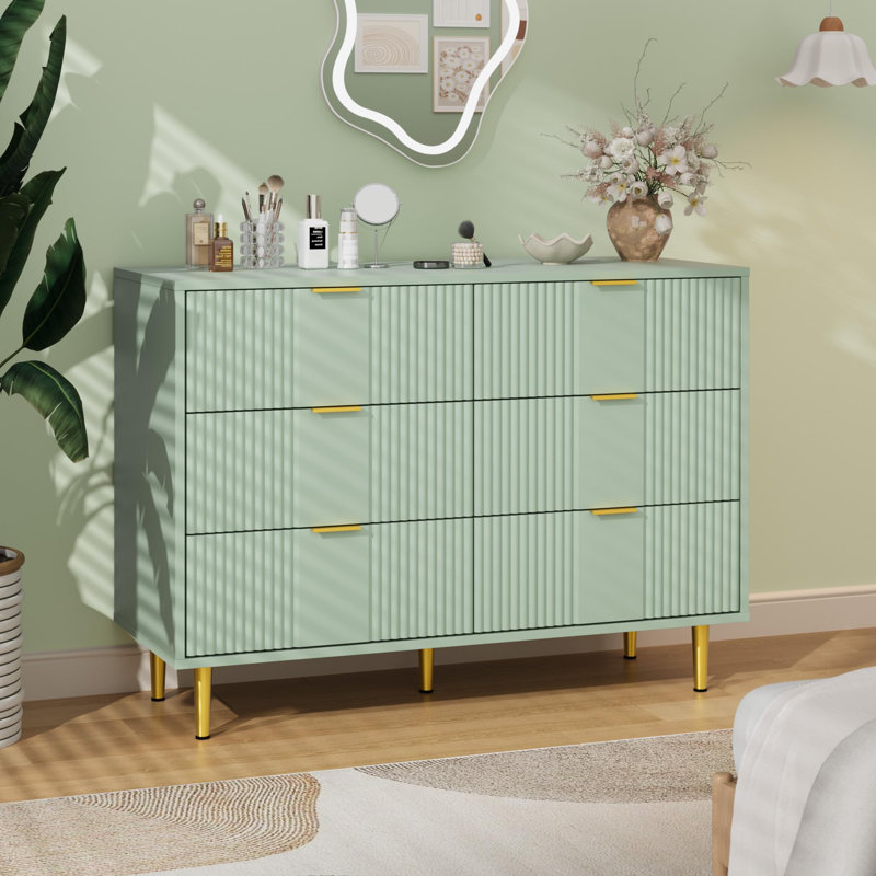 Commode cannelée 39 tiroirs avec poignées en métal 39,4 po, Vert