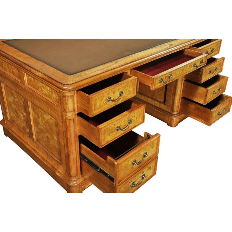 Alaba Solid Wood Base Executive Desk, Large, Brown Leather
