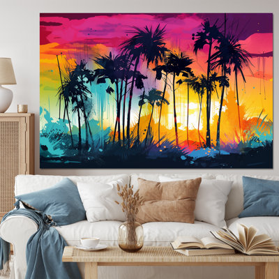 «Vibrant Palm Trees III - Modern Landscape Beach Wall Art Living Room»
