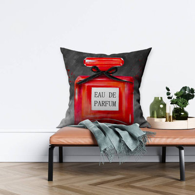 Perfume red bottle - 26"x26" Throw pillow - Poly twill - Print on demand