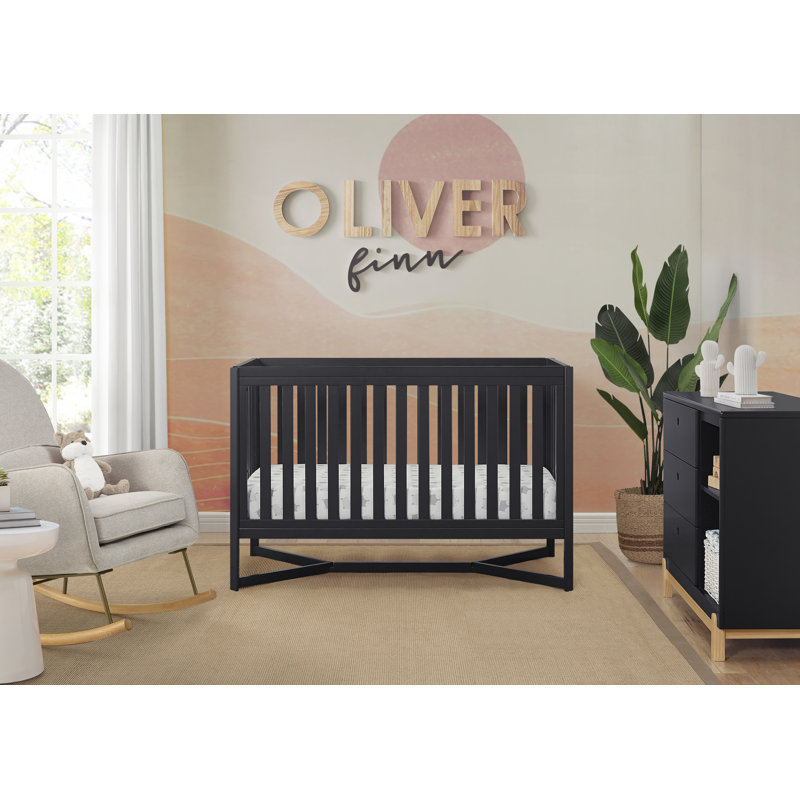 Midnight Grey 4-in-1 Convertible Baby Crib with X-Shaped Base