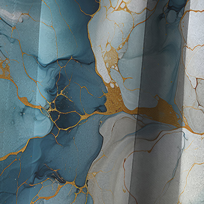 Marbre zen bleu et blanc - Rideau de marbre abstrait - Rideau de marbre occultant - 1 panneaux, L 52 po x L 90 po