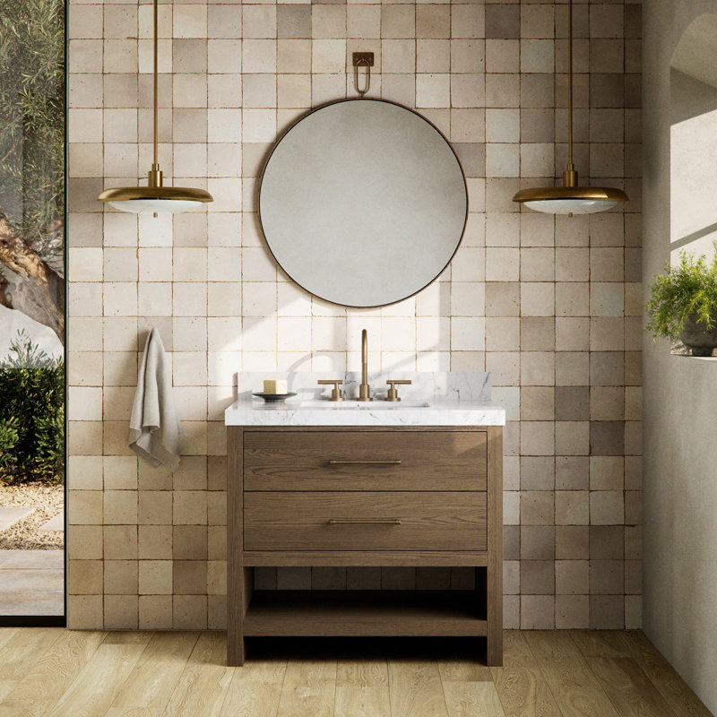 Meuble-lavabo simple Abington - marbre de Carrare, Brun
