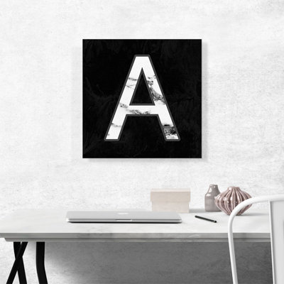 Classy Black White Marble Alphabet, lettre A - reproduction d'art textuel sur toile tendue