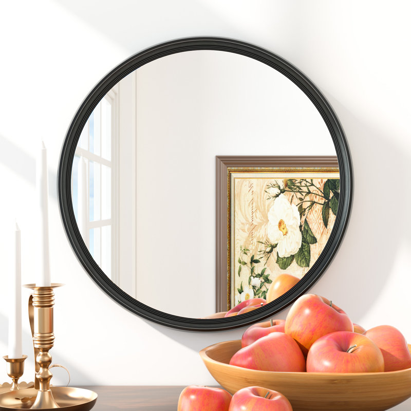 Miroir mural rond en verre trempé Evangerista, 40 po x 40 po, Noir mat