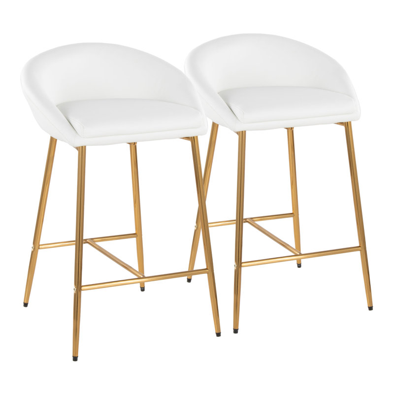 Upholstered Counter Stool with Metal Frame, White, Gold