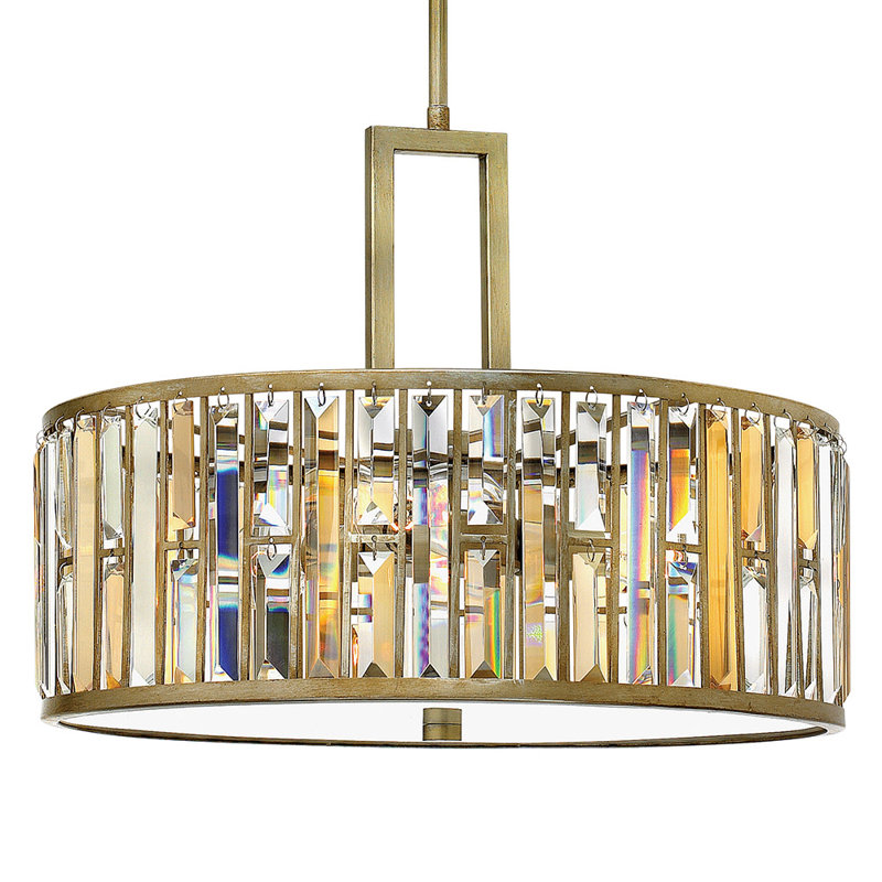 Gemma Three-Light Drum Pendant w/ Crystal Rectangular Prisms, Silver