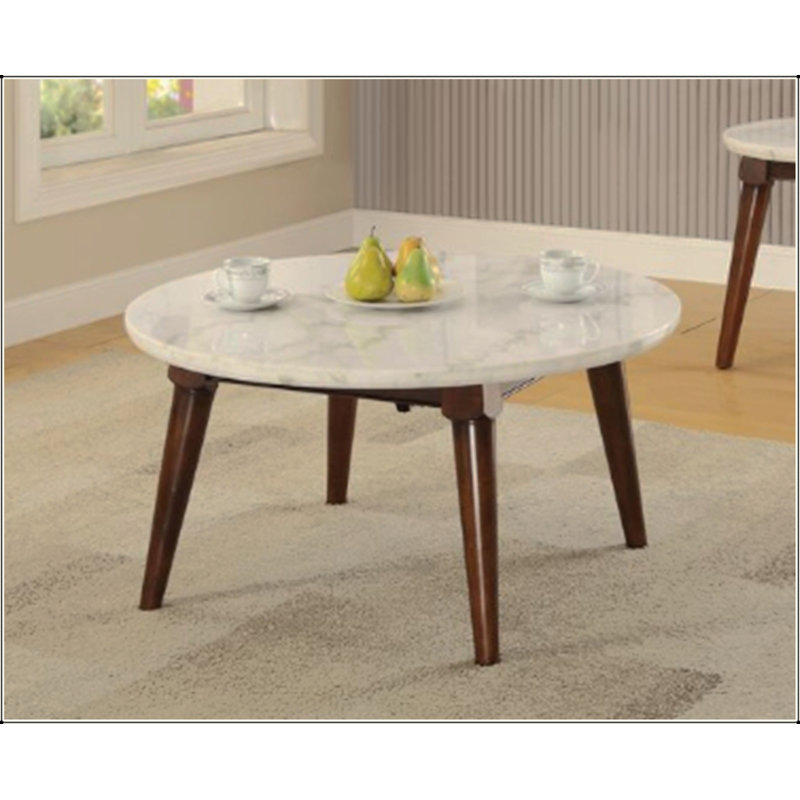 Table basse à plateau en marbre blanc et finition noyer