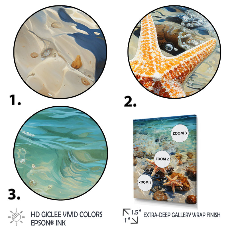 Étoile de mer tropicale plage Serenade 1 - art mural tropical côtier, Toile tendue, H 60 po x l 40 po x P 1,5 po