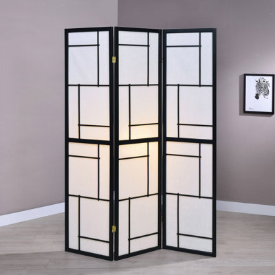 Folding Screen Black 3 Room Divider, Lightweight Panels Offer Privacy And Soft , Rubberwood Construction For Decor - Versatile Product Divider Folding, Clean Finish, White Paper Diffused Lighting,