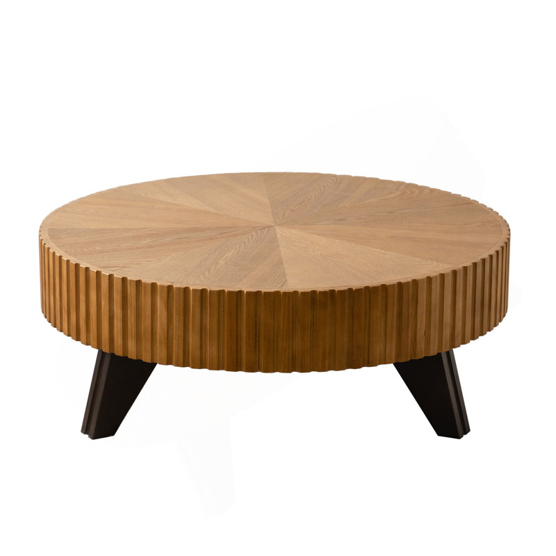 Table basse ronde 35,4 po, Plateau naturel / base brune