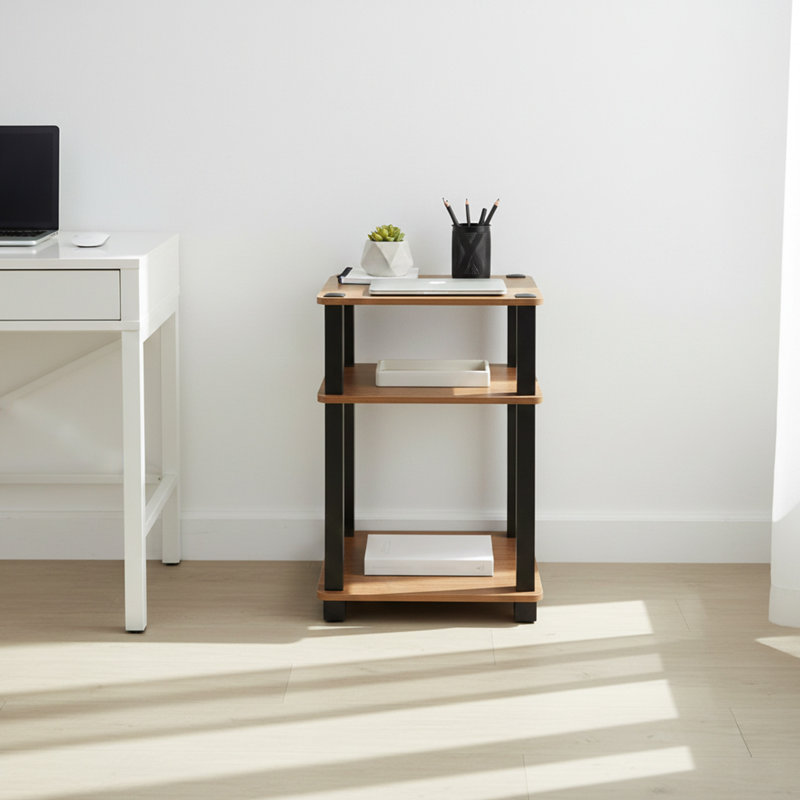 Redmon 3-Tier Shelf Side Table, Freestanding Storage Unit, Oak Woodgrain