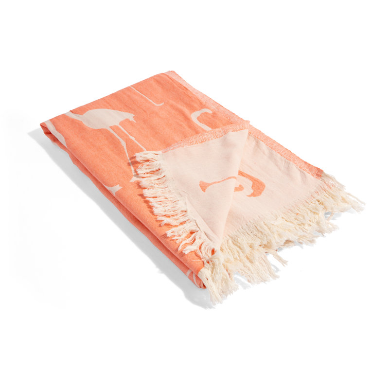 Chanyah Flamingo Turkish Beach Towel, 100% Cotton Sand Resistant Peshtemal, Thin and Lightweight, 68" x 35", Coral